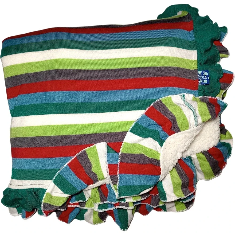 Kickee Pants Plush Stripe Baby Blanket Sherpa Viscose Bamboo 30x40 Double Ruffle